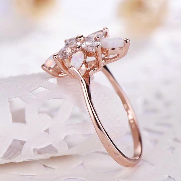 🔥 Sweet Super Dainty Flower Opal Gemstone CZ Rose Gold Ring for Women,VIP539 - Picture 3 of 7